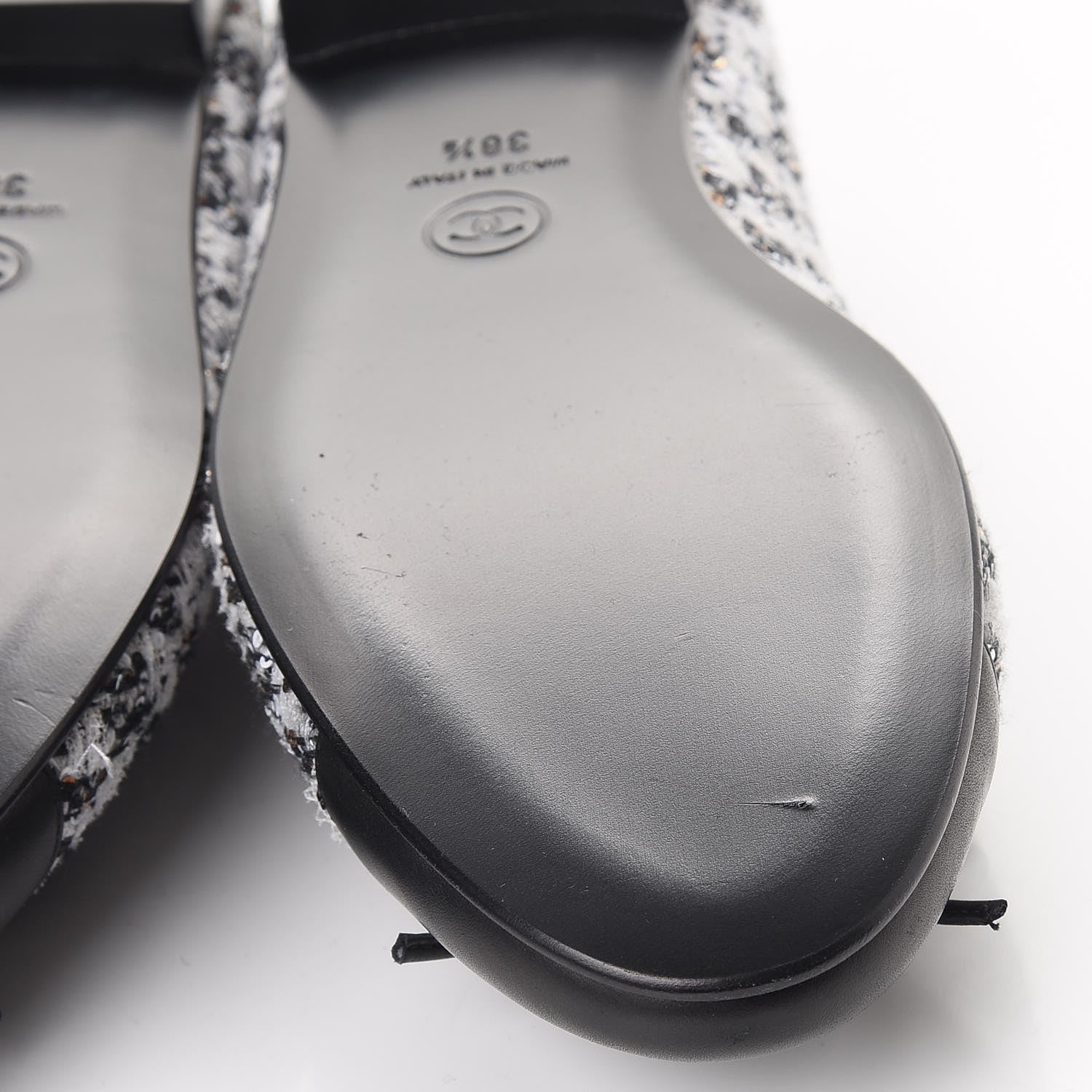 Chanel Tweed Sequin Cap Toe Ballerina Flats 38.5 Black Blue 10 of 11