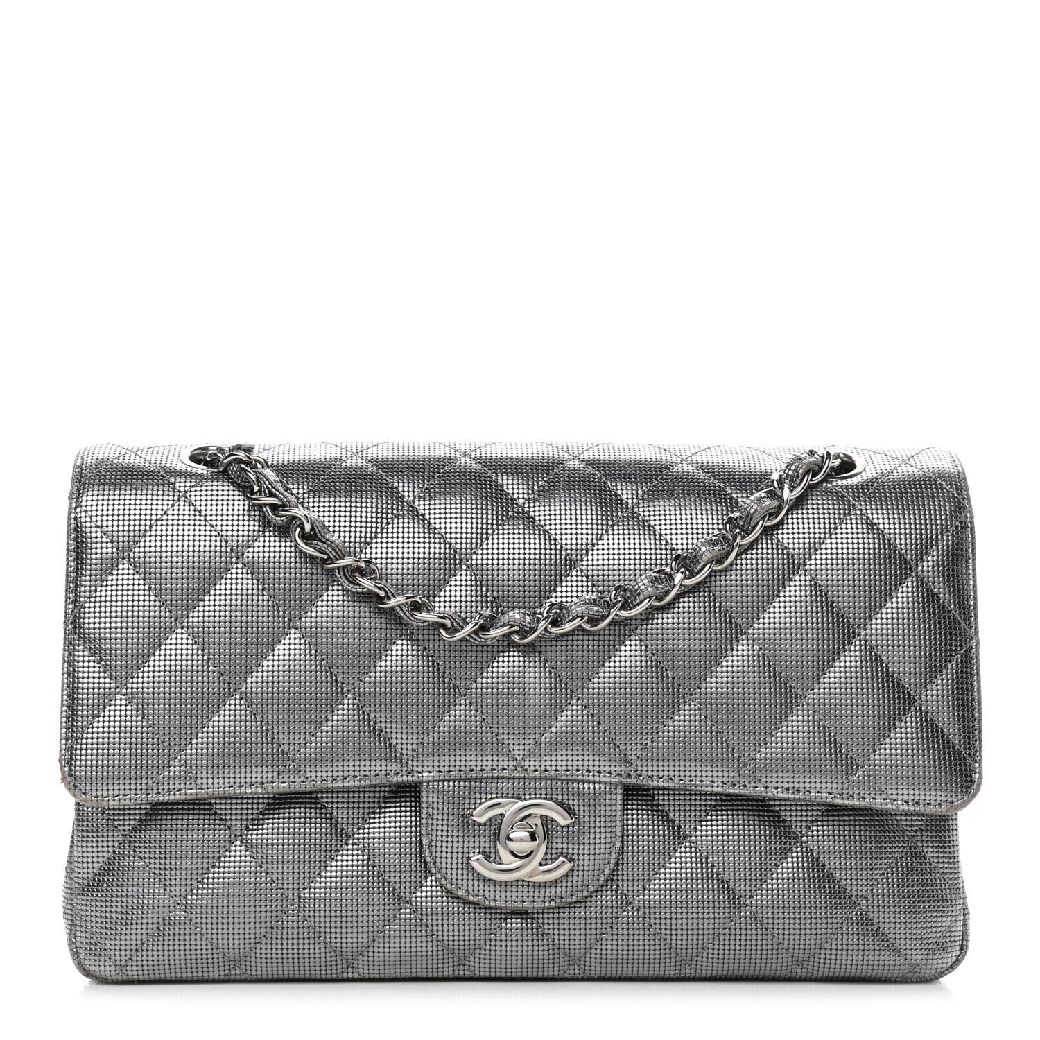 Chanel Calfskin Metallic Pixel Effect Medium Double Flap Silver 1 of 12