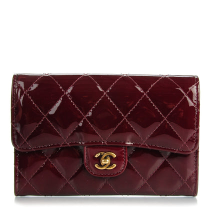 Chanel Patent Calfskin Quilted Small Flap Wallet Burgundy 1 of 8