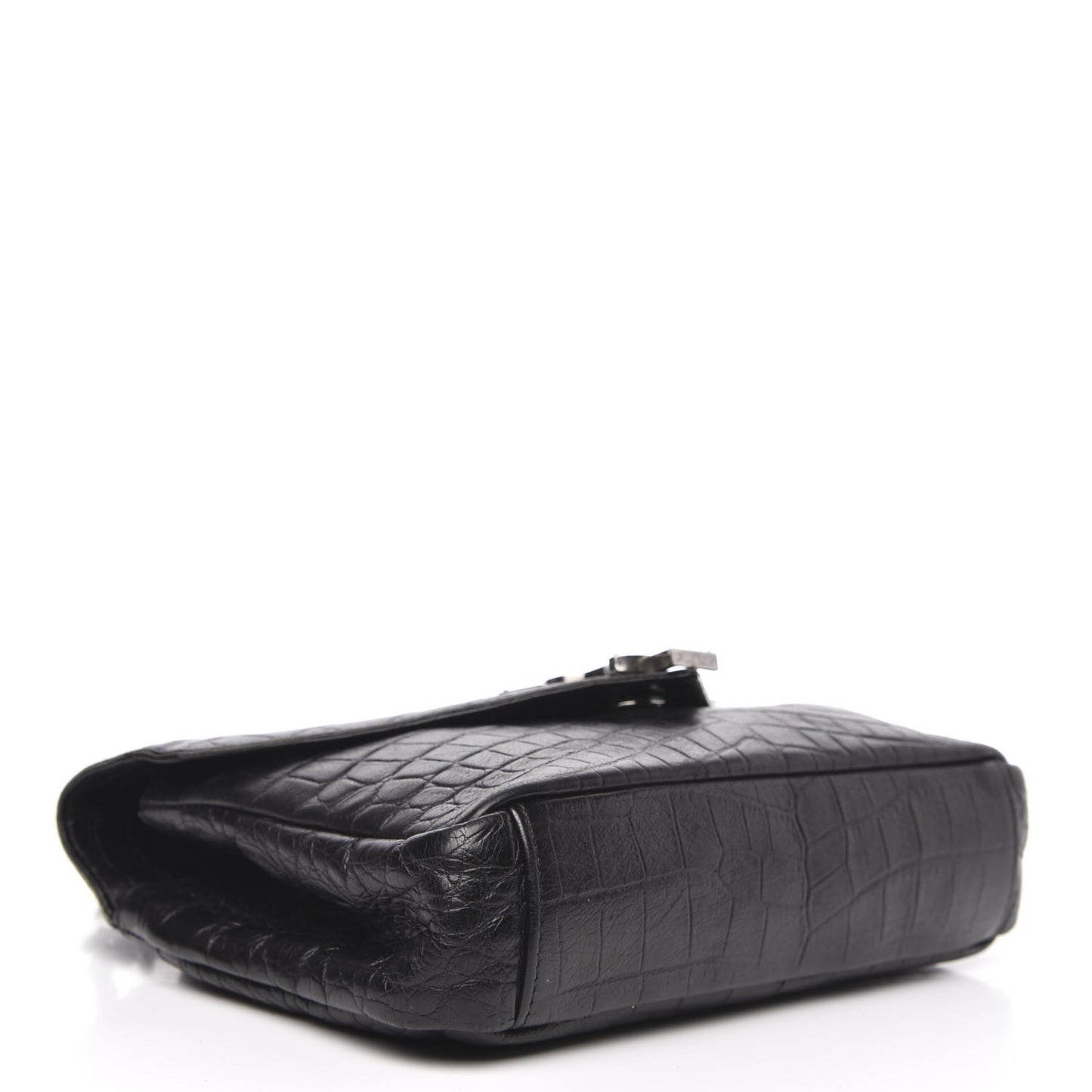 Calfskin Crocodile Embossed Medium College Monogram Satchel Black
