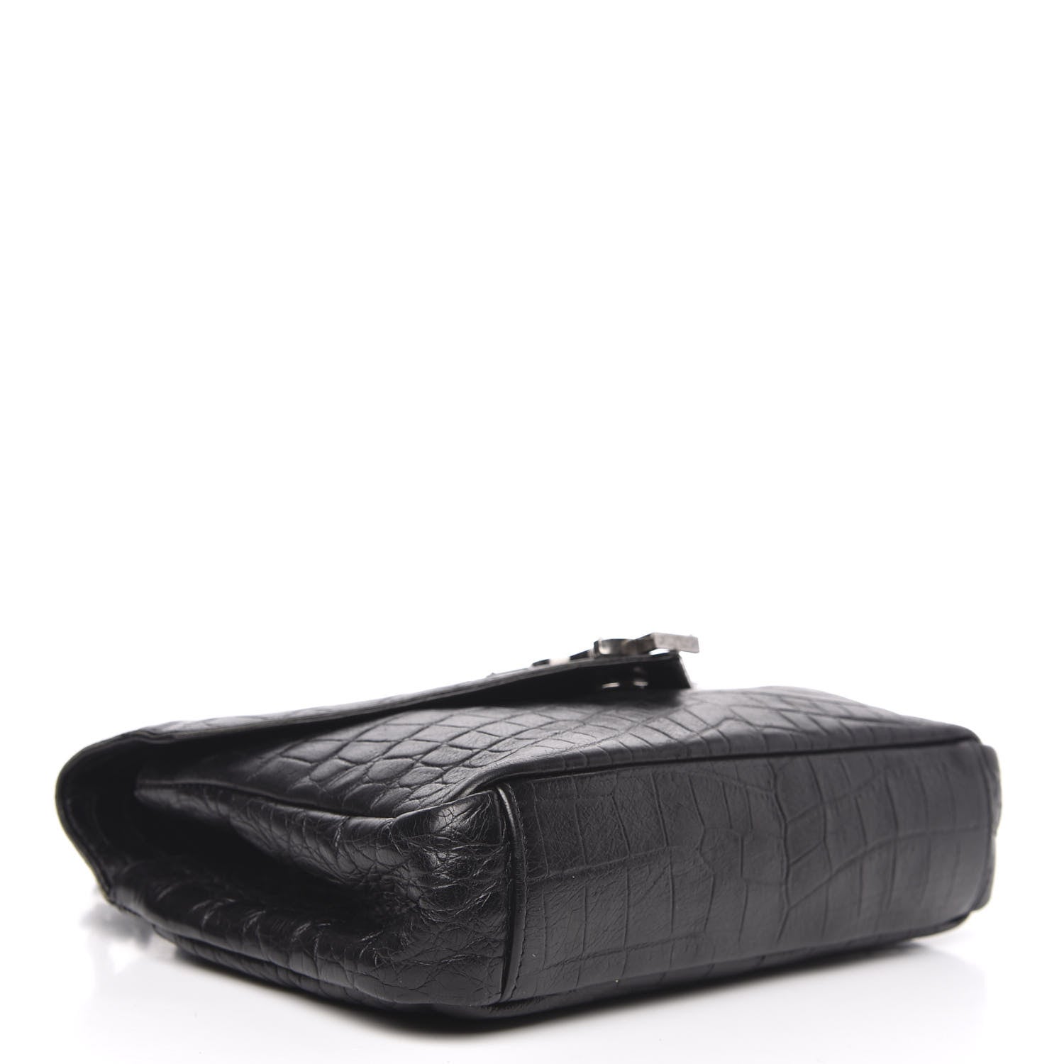 Saint Laurent Calfskin Crocodile Embossed Medium College Monogram Satchel Black 4 of 12
