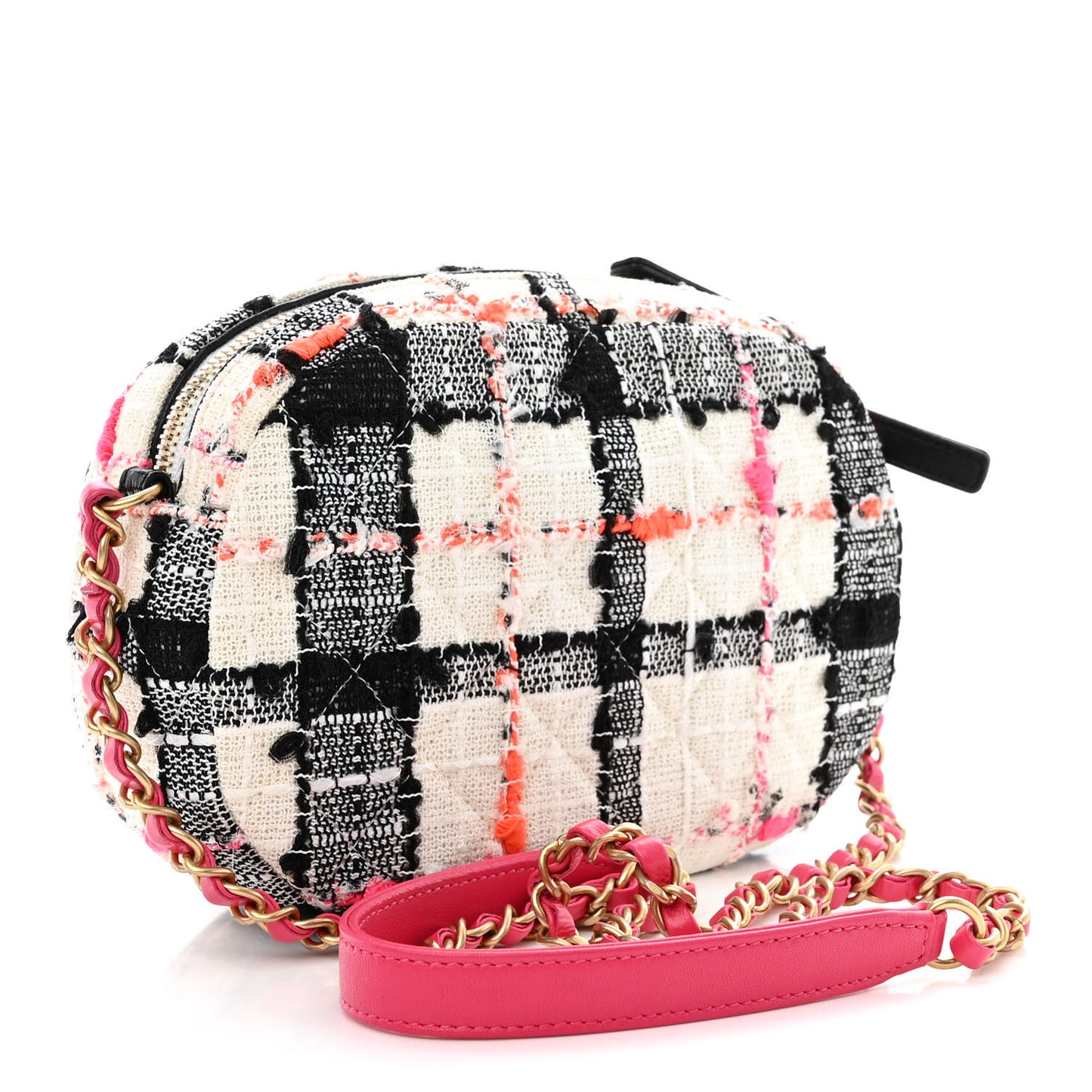 Tweed Lambskin Quilted Coco Midnight Camera Case White Black Multicolor