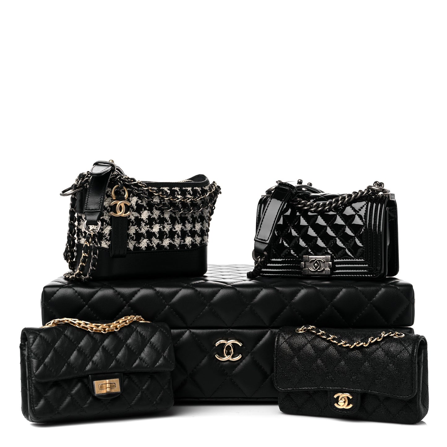 Lambskin Calfskin Tweed Success Story Set of 4 Minis Bags Black