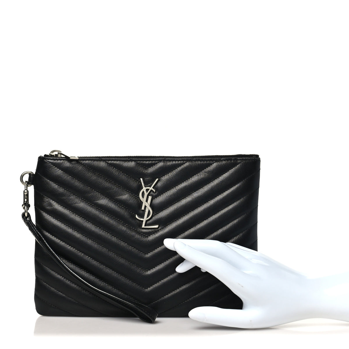 Calfskin Matelasse Chevron Monogram A5 Wristlet Black