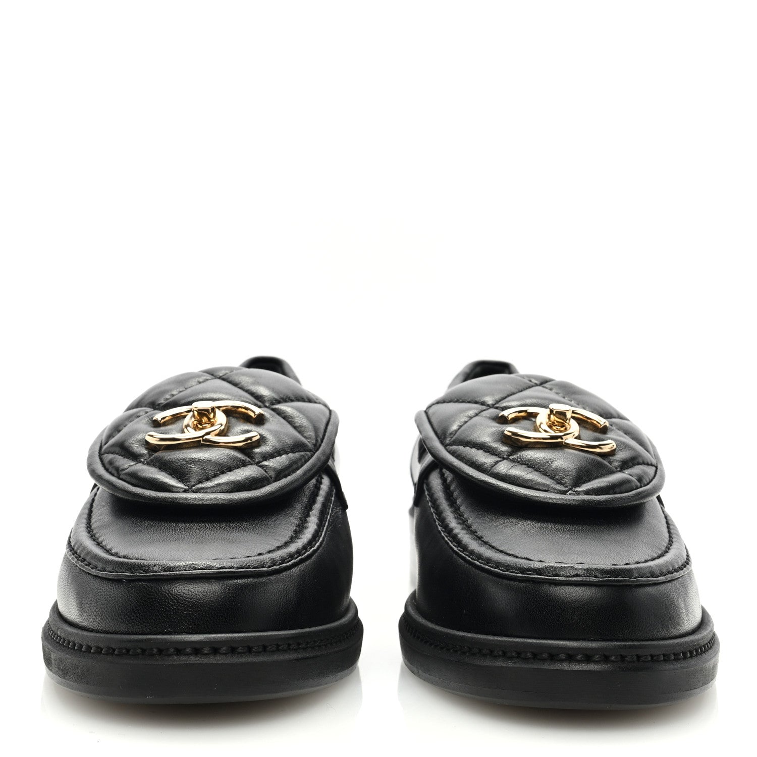 Chanel Lambskin Quilted CC Turnlock Loafers 38.5 Black 2 of 8
