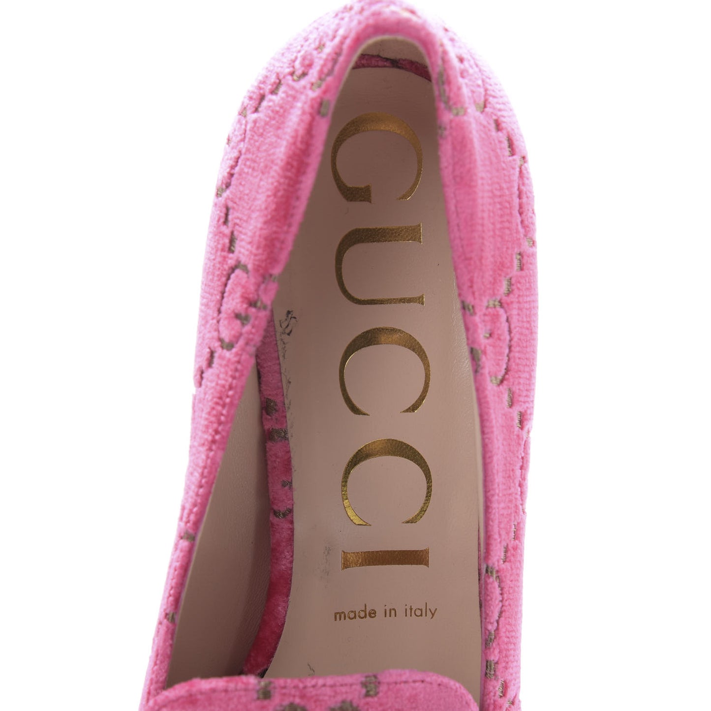 Velvet GG Monogram Sylvie Web Chain Mid Heel Loafers 40 Bright Pink
