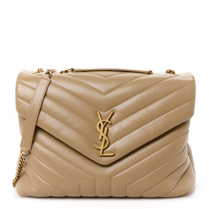 Saint Laurent Calfskin Y Quilted Monogram Medium Loulou Chain Satchel Dark Beige 1 of 13