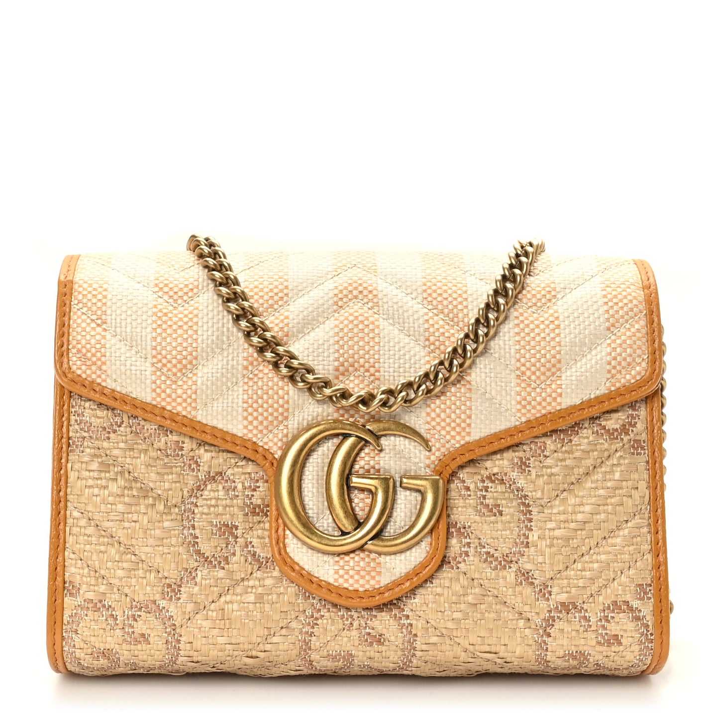 Raffia GG Monogram Matelasse GG Marmont Chain Wallet Natural Beige Off White Sun Oil