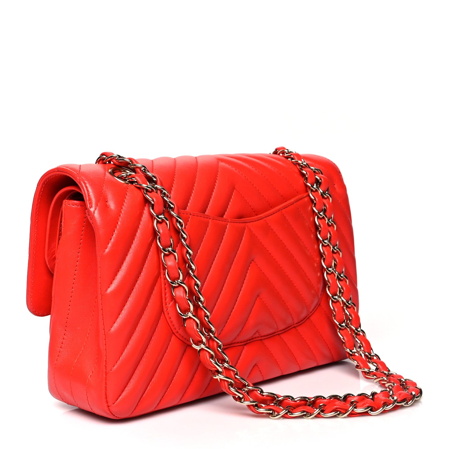 Lambskin Chevron Quilted Medium Double Flap Red