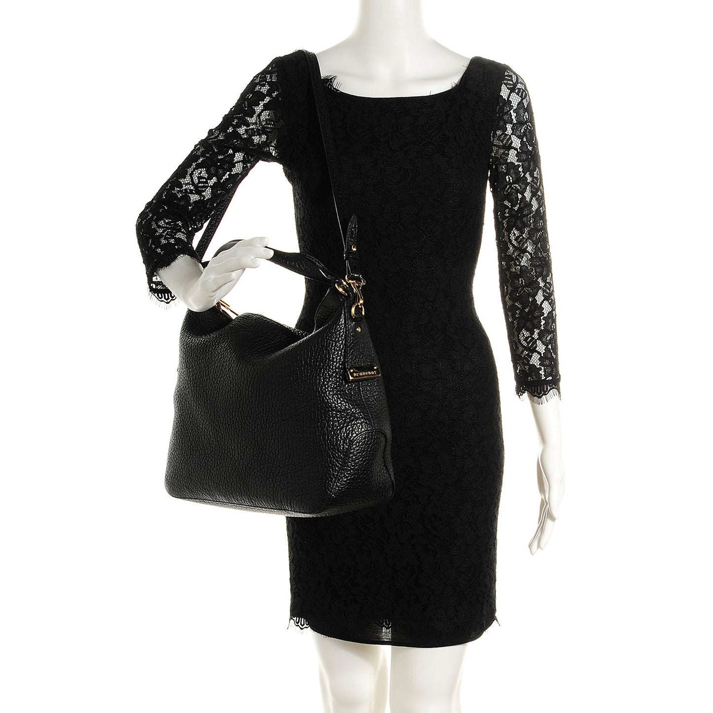 Signature Grain Calfskin Medium Hobo Black