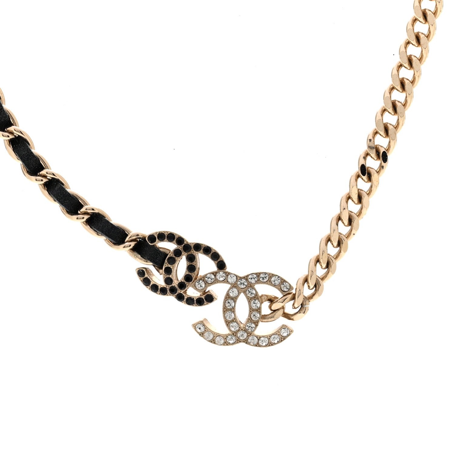 Chanel Lambskin Crystal CC Chain Choker Necklace Black Gold 1 of 6