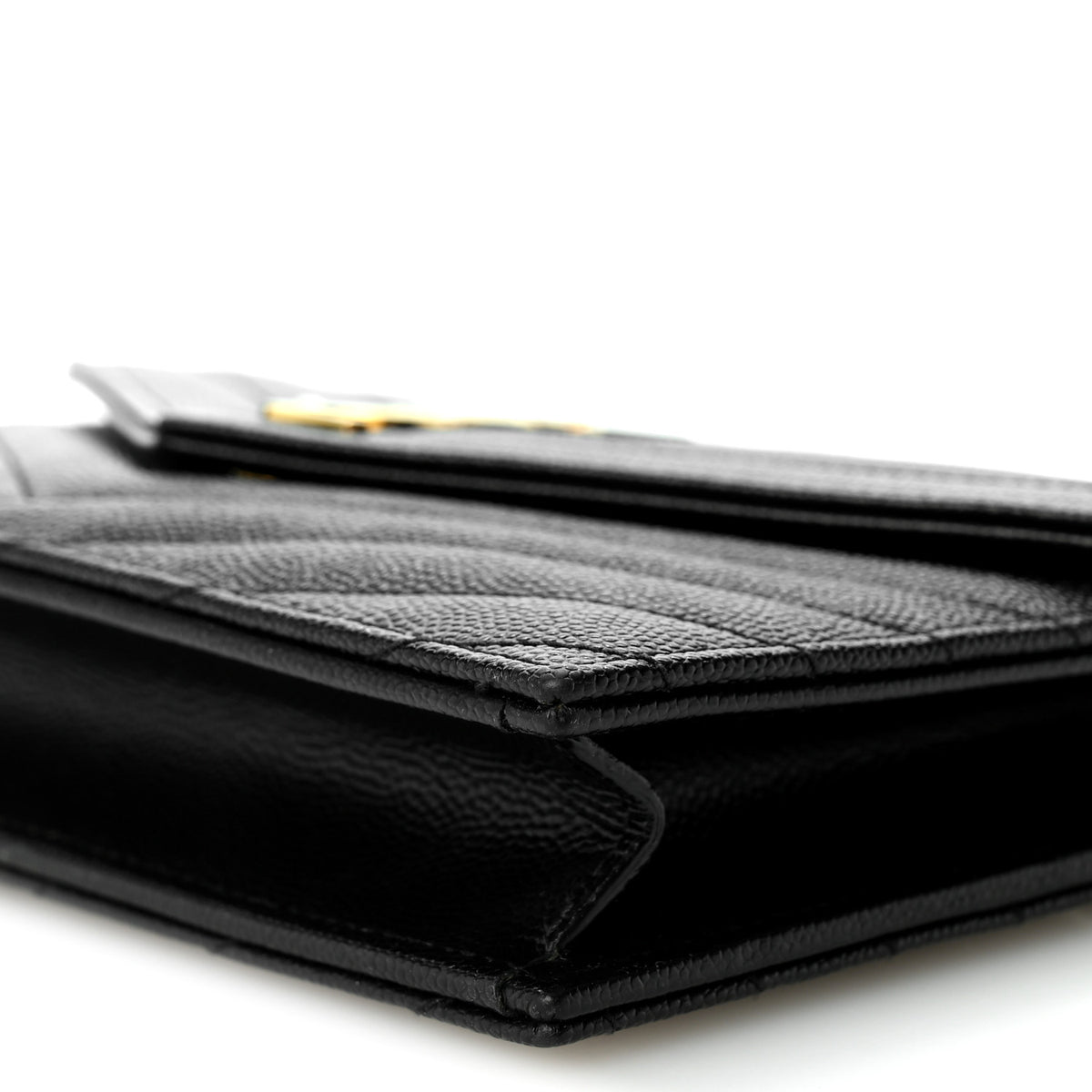 Grain De Poudre Matelasse Chevron Monogram Envelope Chain Wallet Black
