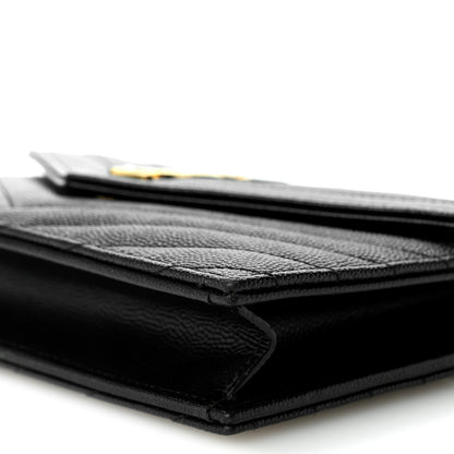 Saint Laurent Grain De Poudre Matelasse Chevron Monogram Envelope Chain Wallet Black 10 of 10