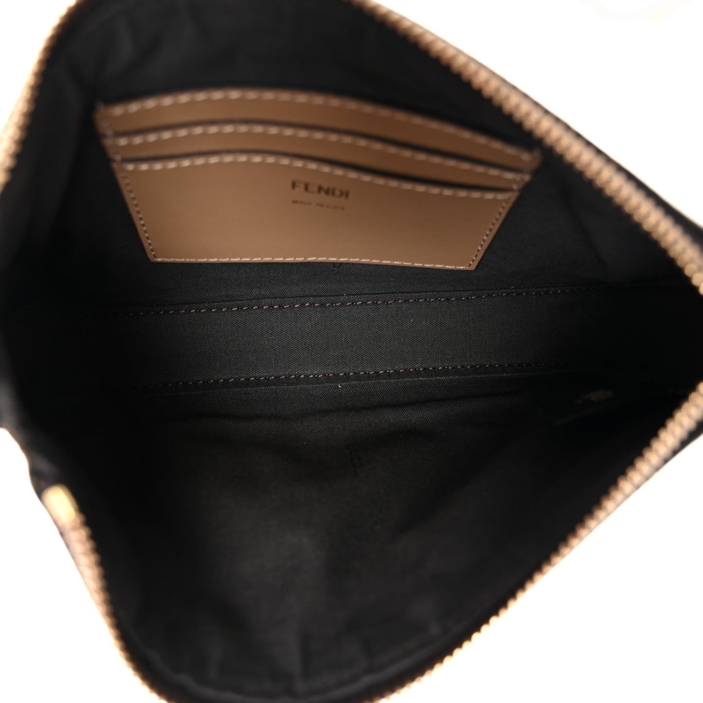 Fabric Jacquard Vitello Grace FF 1974 Baguette Pouch Tobacco Moro Sand