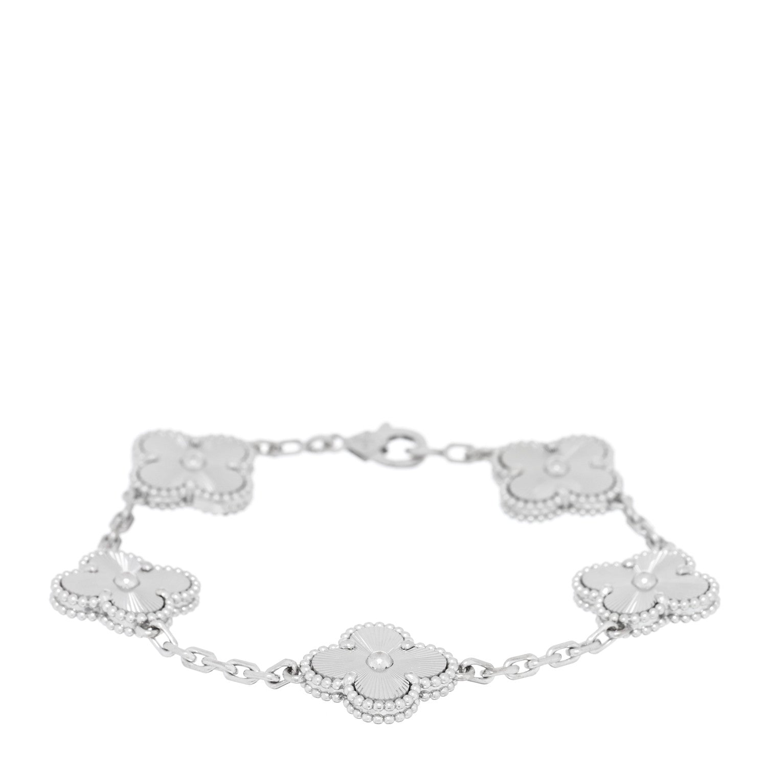 Van Cleef & Arpels 18K White Gold 5 Motifs Guilloche Vintage Alhambra Bracelet 1 of 4