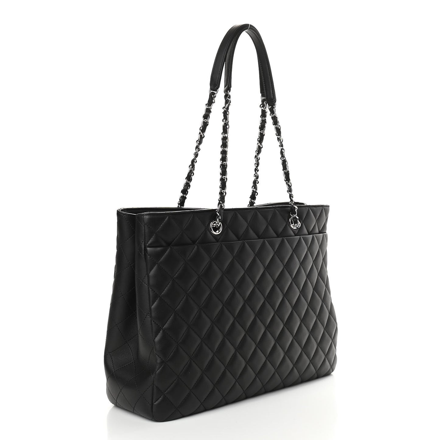 Caviar Quilted Large Turn Lock Shopping Tote Black