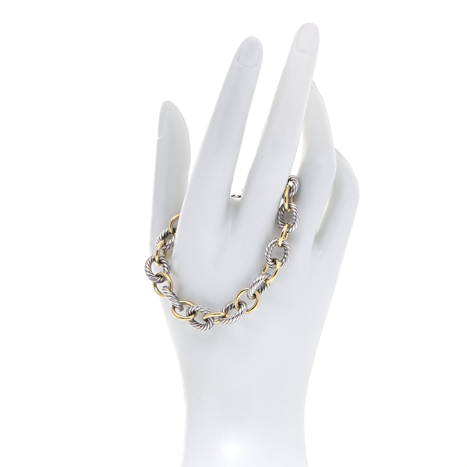 David Yurman Sterling Silver 18K Yellow Gold 10mm Medium Oval Link Bracelet 2 of 6