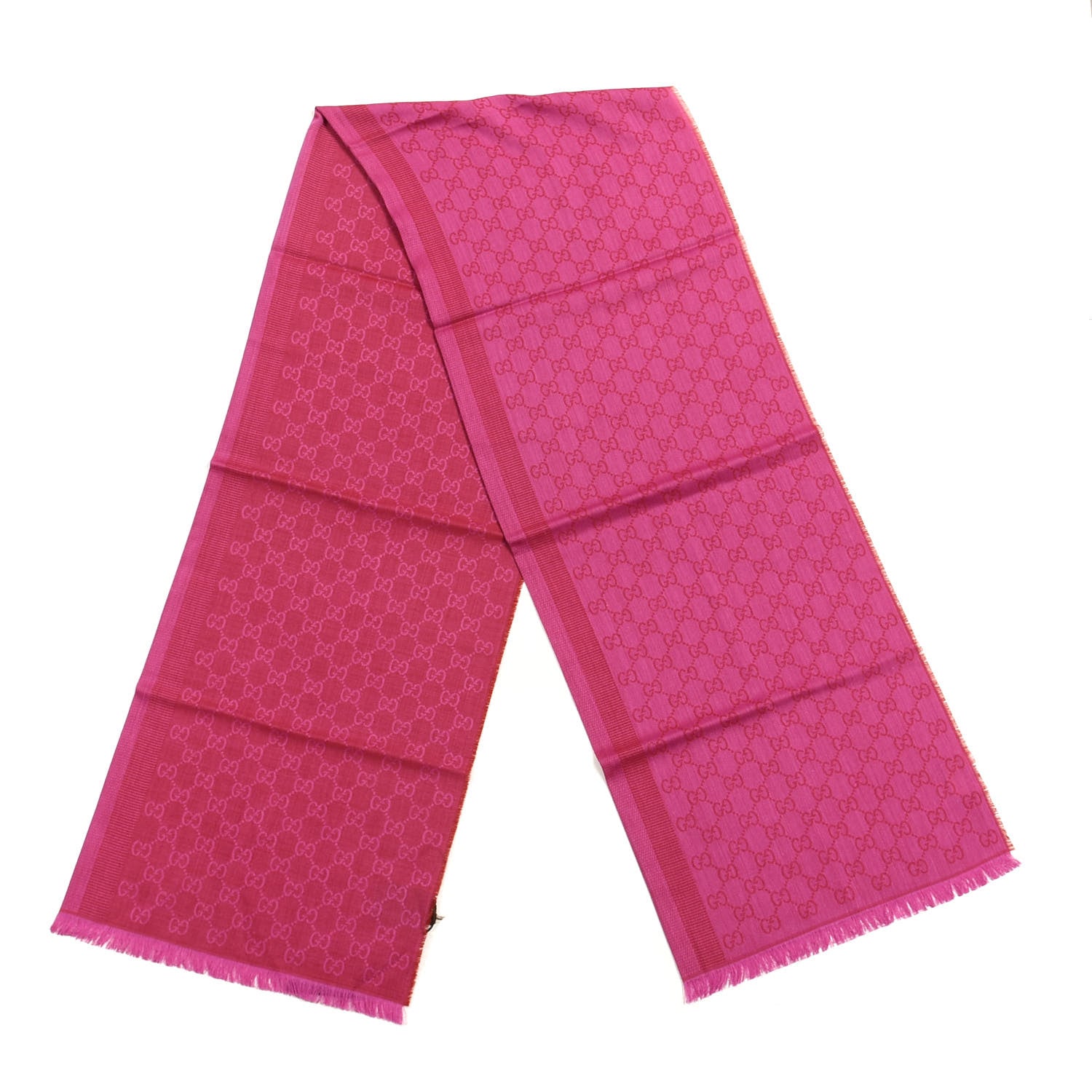 Gucci Wool Silk GG Monogram GGWeblong Fringe Scarf Shawl Red Pink 2 of 3