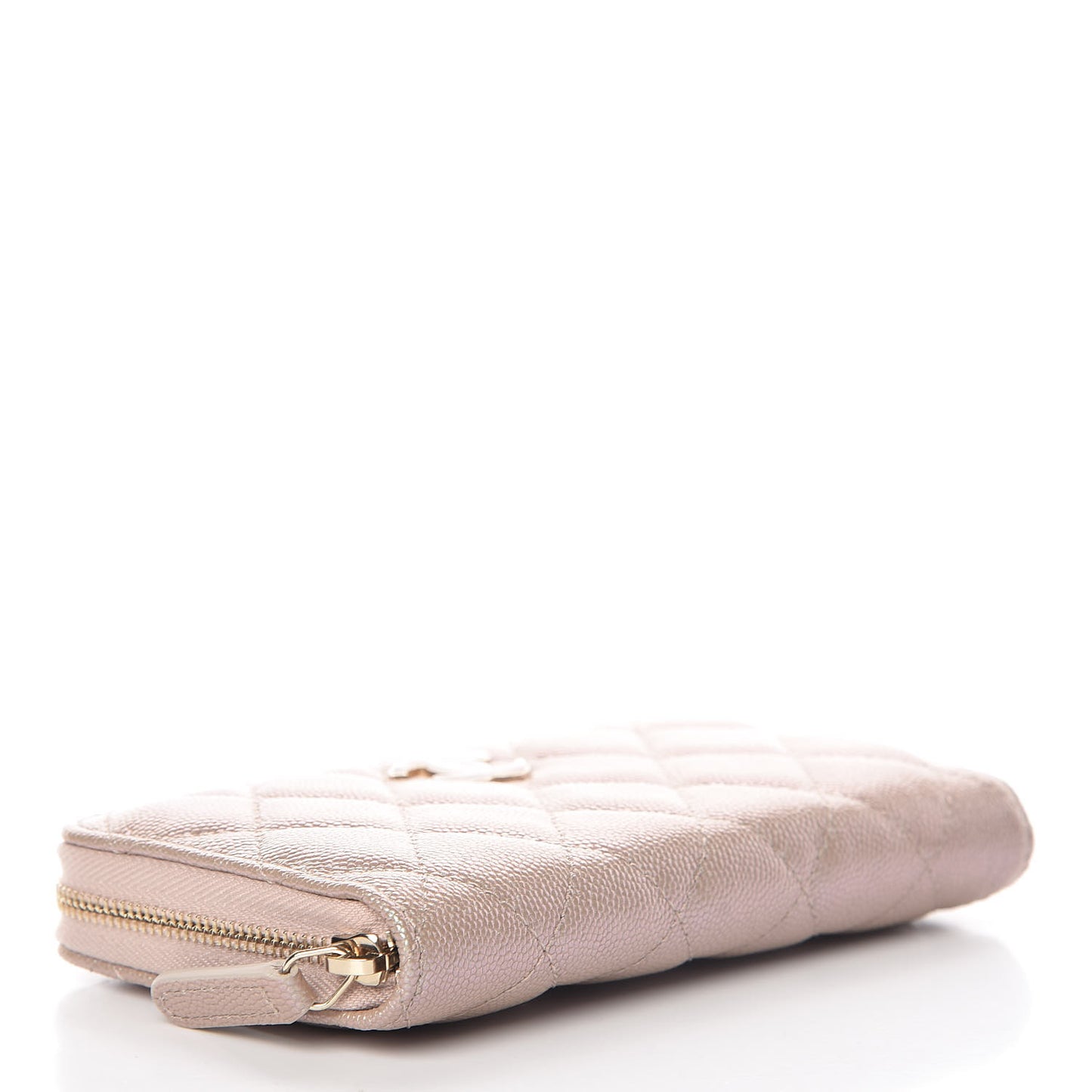Iridescent Caviar Quilted Medium Zip Around Wallet Beige