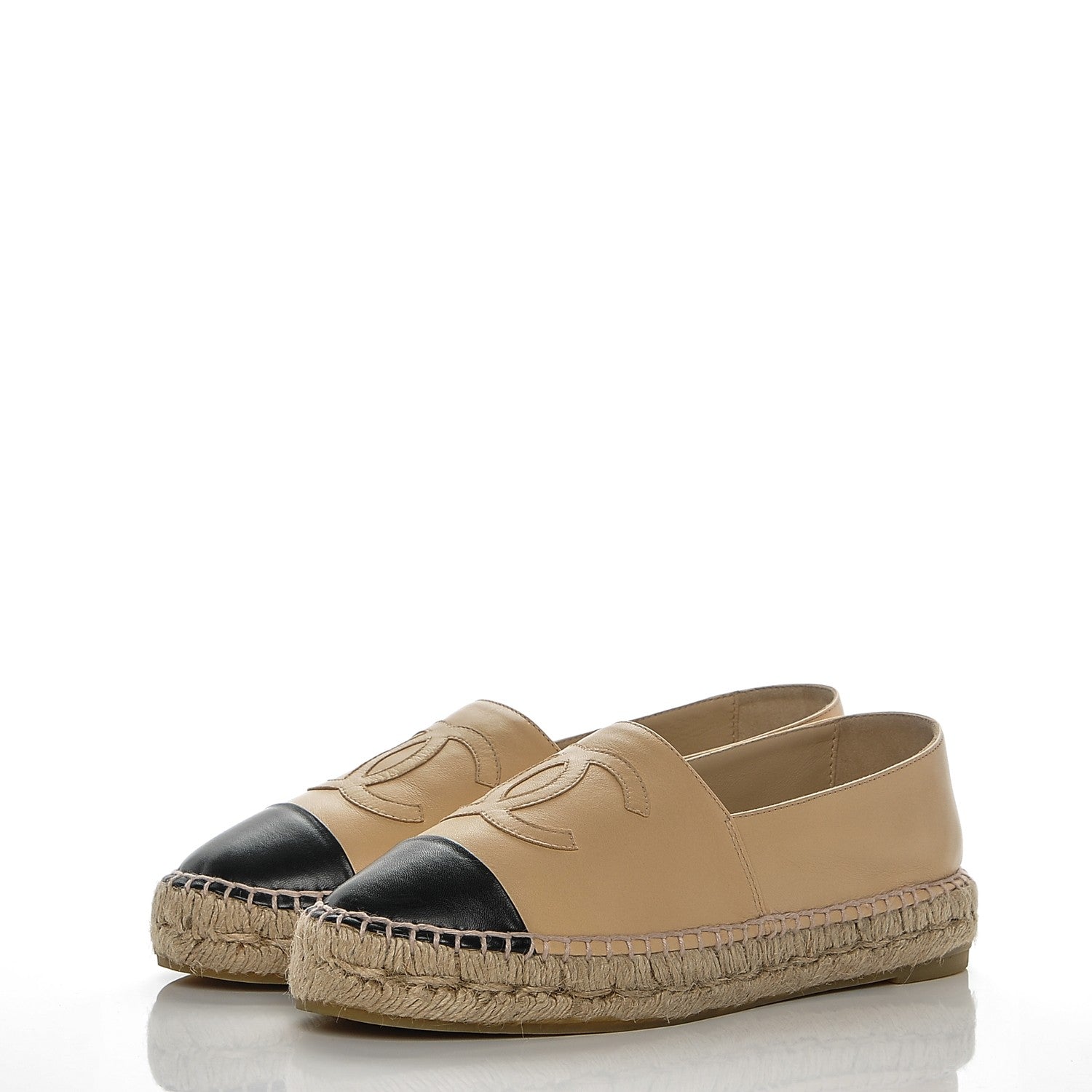 Chanel Lambskin CC Espadrilles 39 Beige Black 3 of 7