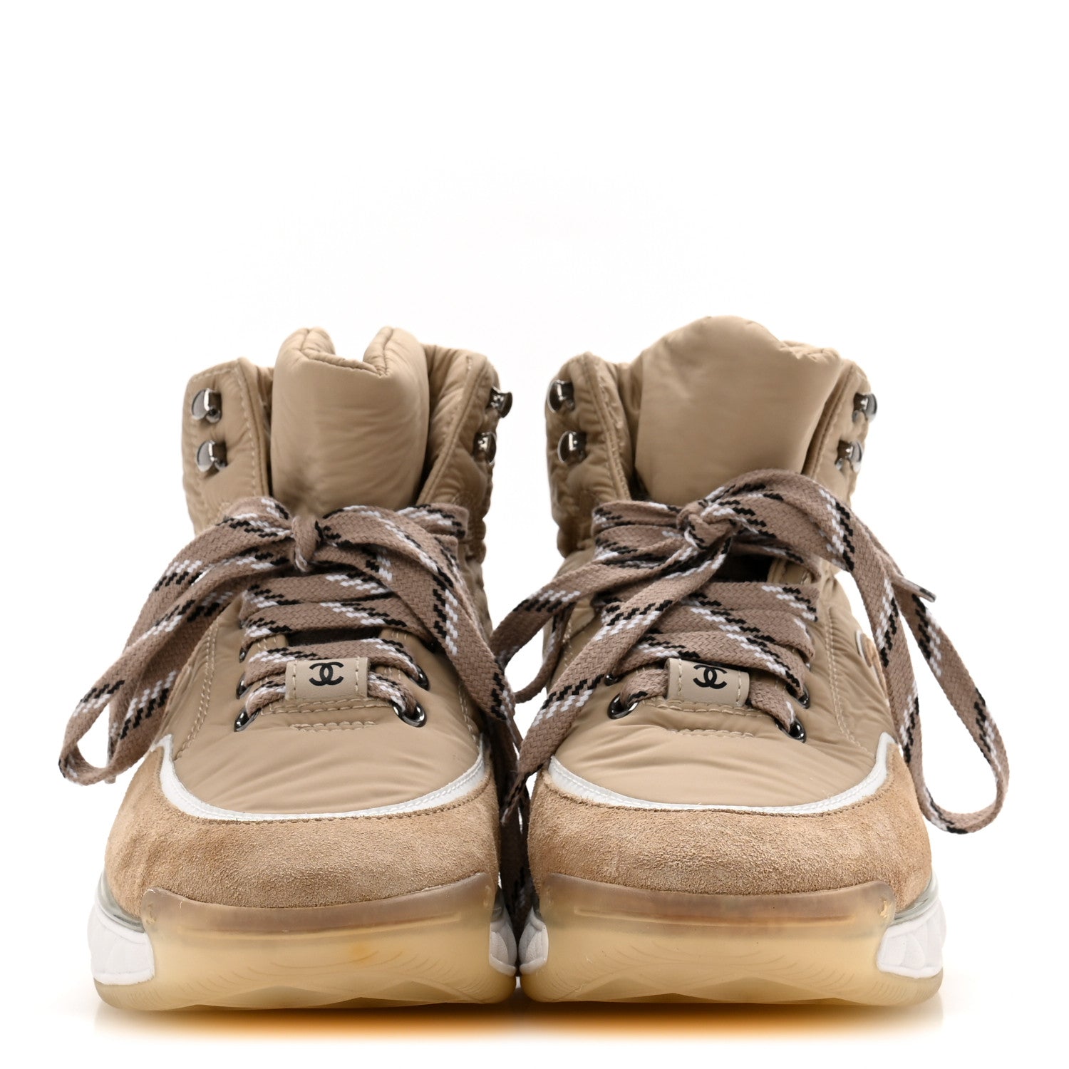 Chanel Fabric Suede Womens CC Sneakers 38 Beige 3 of 8
