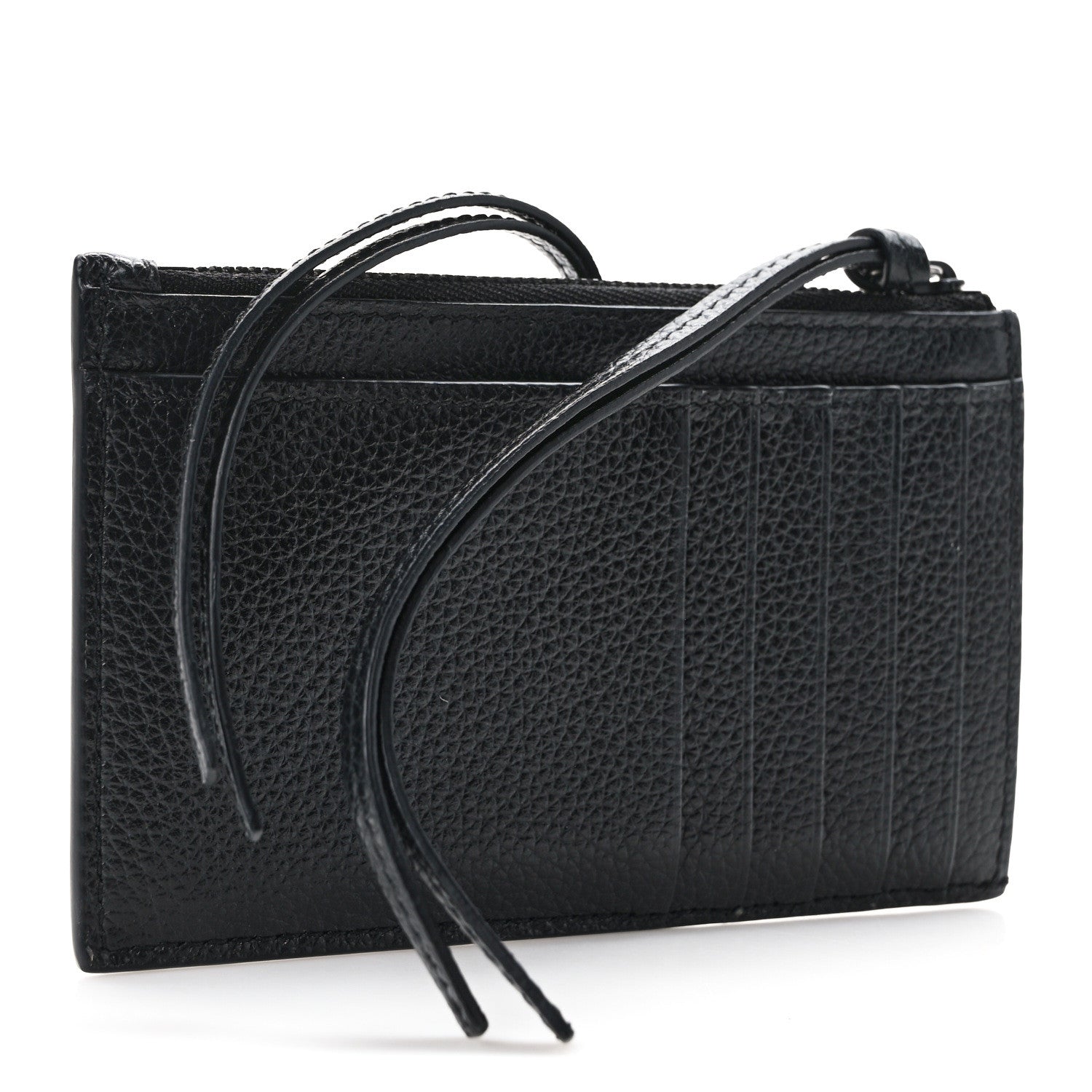 Balenciaga Grained Calfskin Monochrome Neo Classic Brass Hardware Long Coin Case Card Holder Black 3 of 8