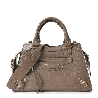 Balenciaga Shiny Supple Calfskin Crocodile Embossed Neo Classic Gold Hardware S City Mink Grey 1 of 10