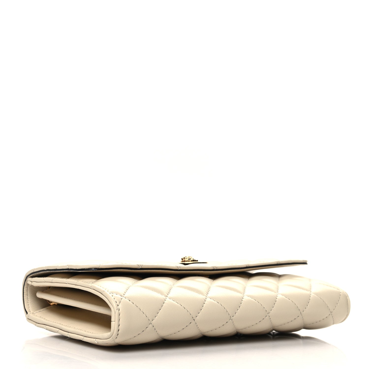 Versace Lambskin Quilted Medusa Wallet on Chain Crossbody Beige 4 of 9