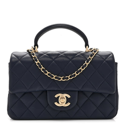 Chanel Lambskin Quilted Mini Top Handle Rectangular Flap Navy Blue 1 of 10