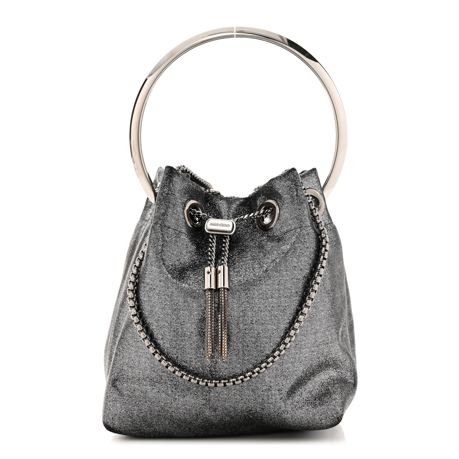 Jimmy Choo Metallic Fabric Bon Bon Bag Bucket Bag Silver 1 of 11
