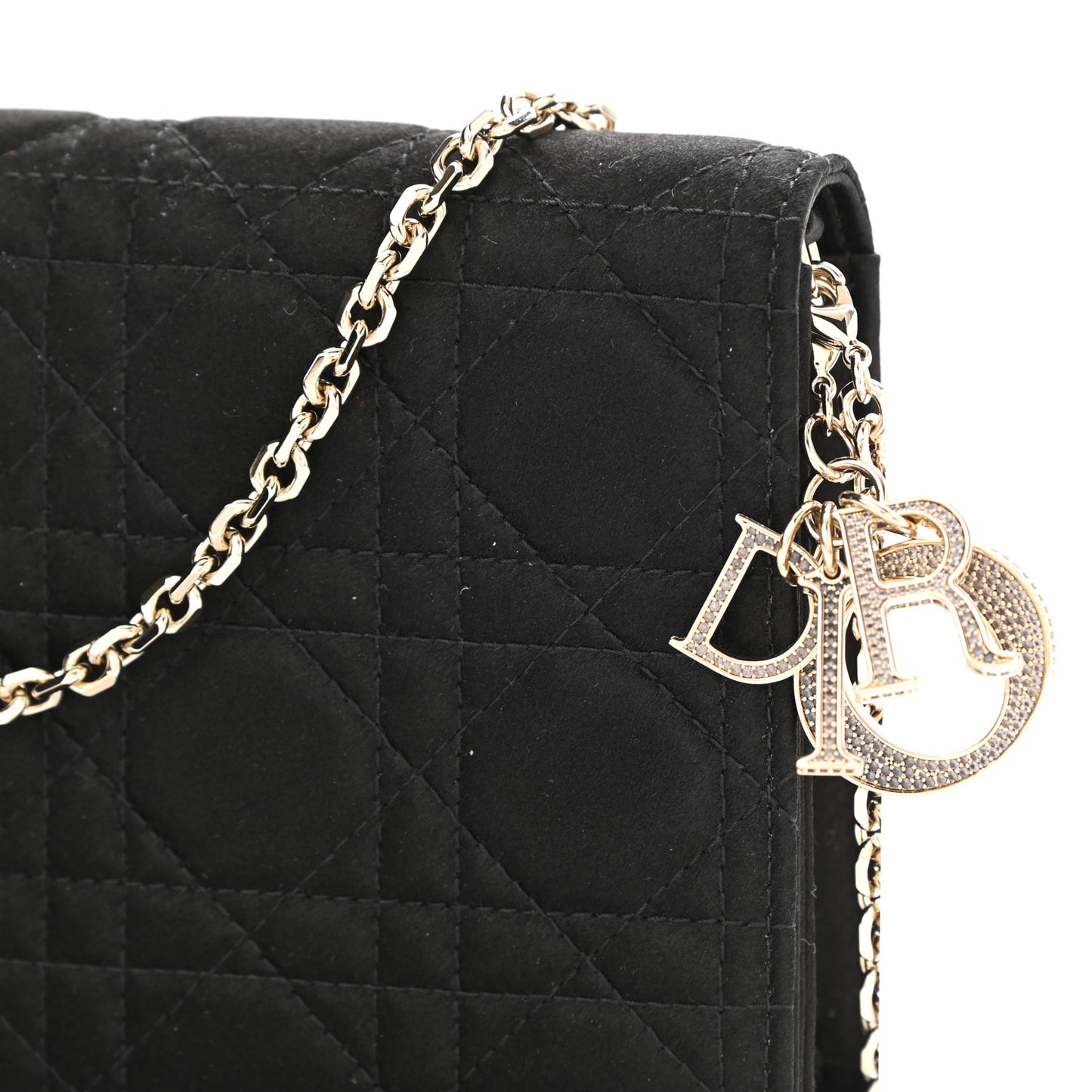 Satin Cannage Lady Dior Convertible Clutch Black