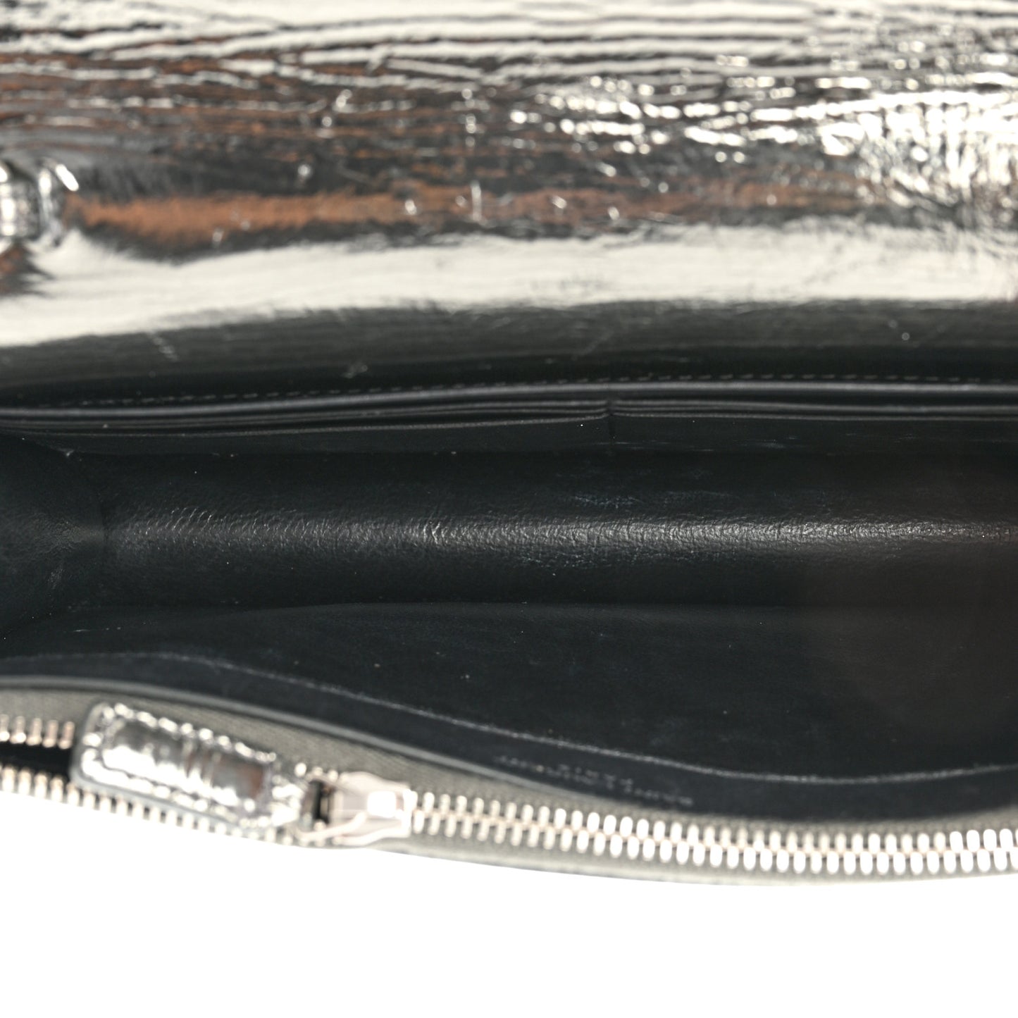 Metallic Crackled Calfskin Kate Monogram Tassel Chain Wallet Antracite Black