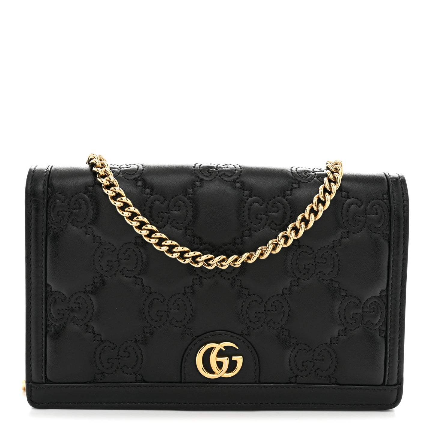 Calfskin GG Matelasse Chain Wallet Black