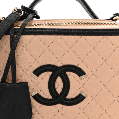 Chanel Caviar Quilted Large CC Filigree Vanity Case Beige Black 8 of 14