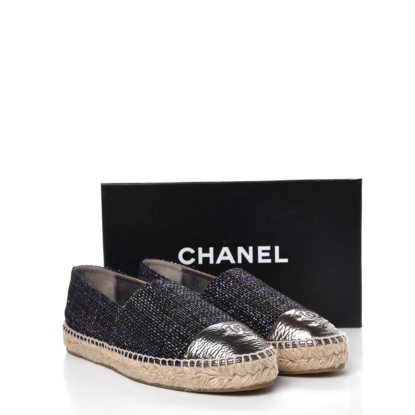 Tweed Patent Goatskin CC Espadrilles 40 Black