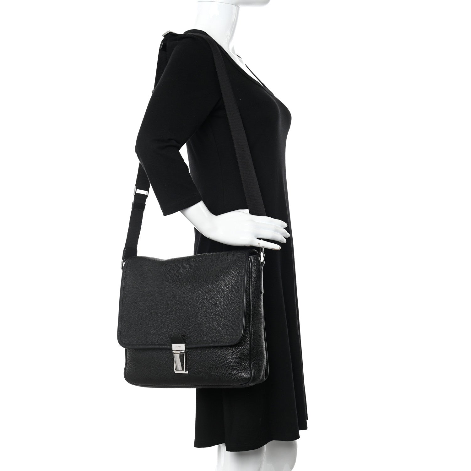 Prada Vitello Daino Flat Flap Messenger Bag Black 3 of 10