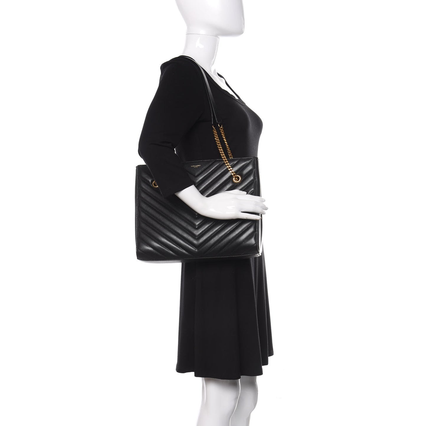 Grain De Poudre Matelasse Chevron Medium Tribeca Shopping Bag Black