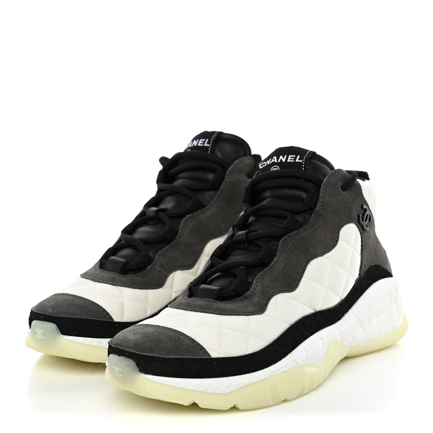 Nylon Suede Calfskin Womens Sneakers 38 White Grey