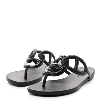 Hermes Rubber Womens Egerie Sandals 36 Black 3 of 9