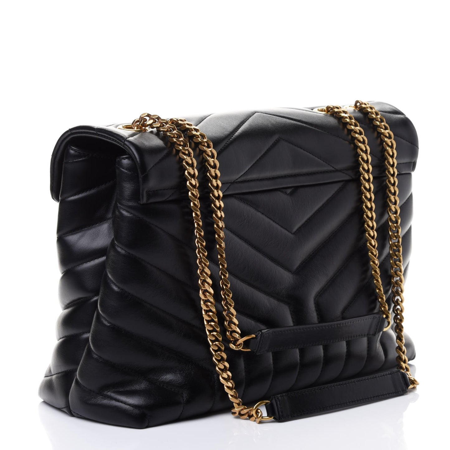 Calfskin Y Quilted Monogram Medium Loulou Chain Satchel Black