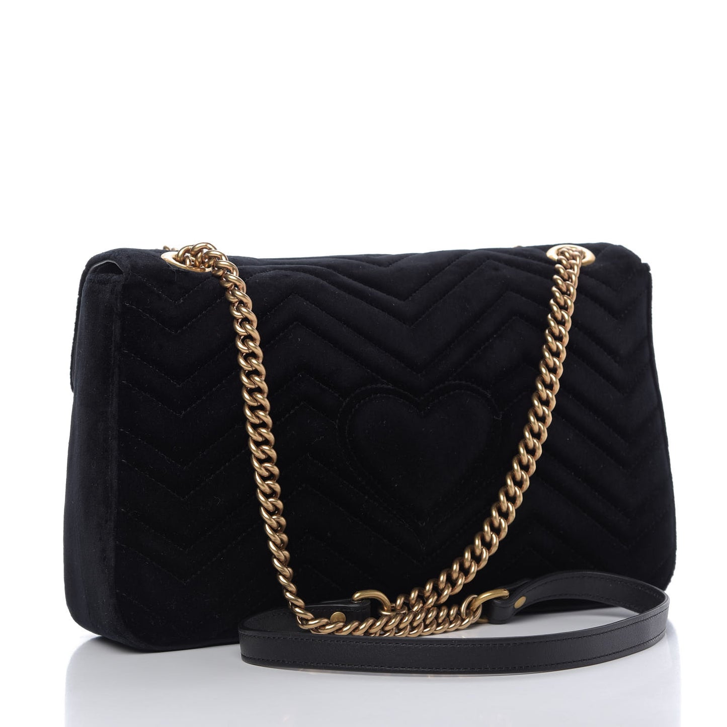 Velvet Matelasse Loved Embroidered Medium GG Marmont Shoulder Bag Black