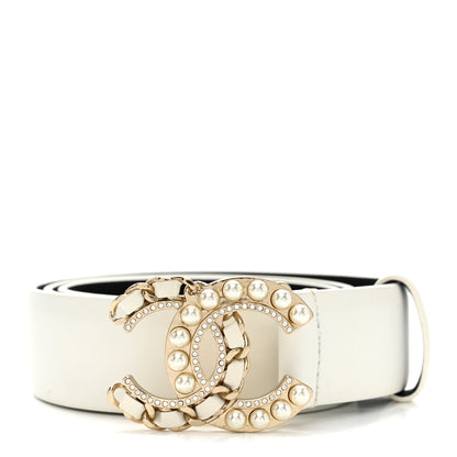 Chanel Lambskin Crystal Pearl CC Belt 75 30 White 1 of 7