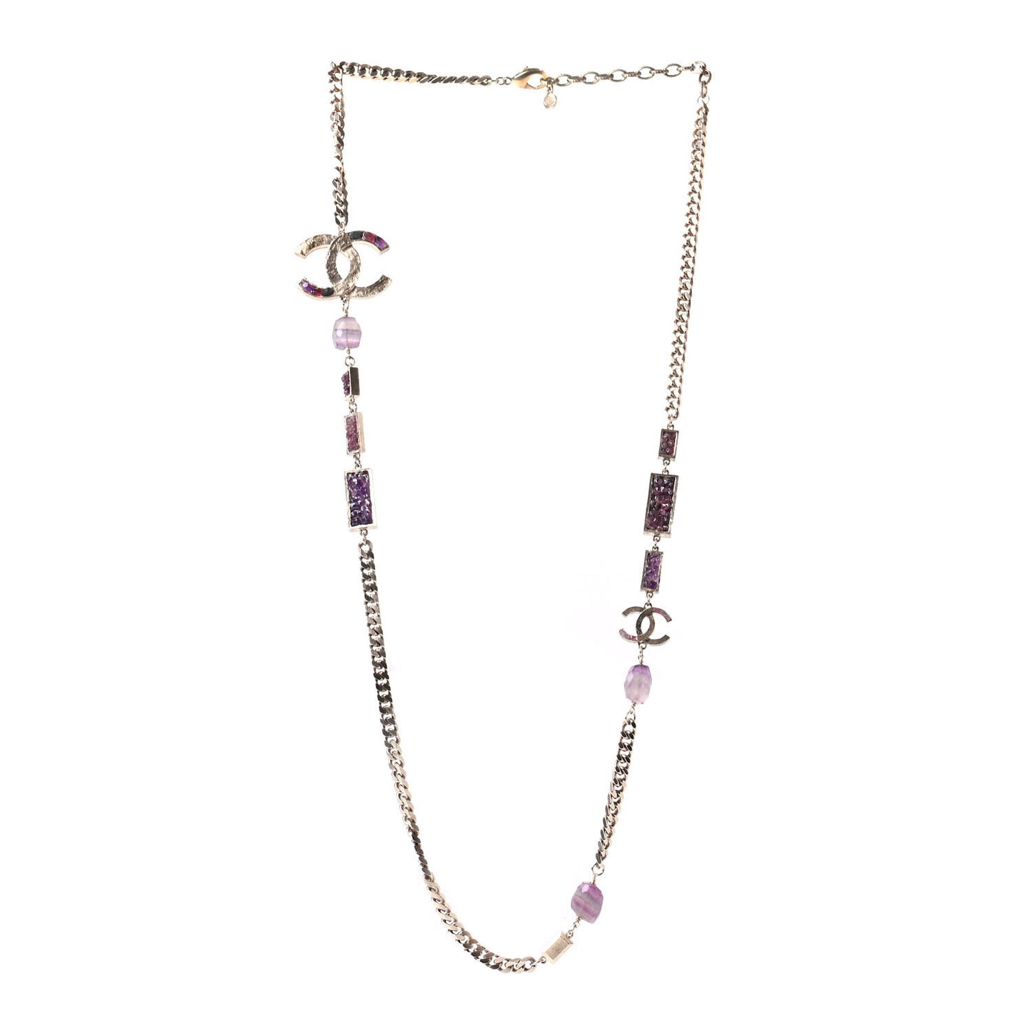 Beaded Crystal CC Chain Necklace Gold Multicolor