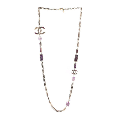 Chanel Beaded Crystal CC Chain Necklace Gold Multicolor 1 of 5