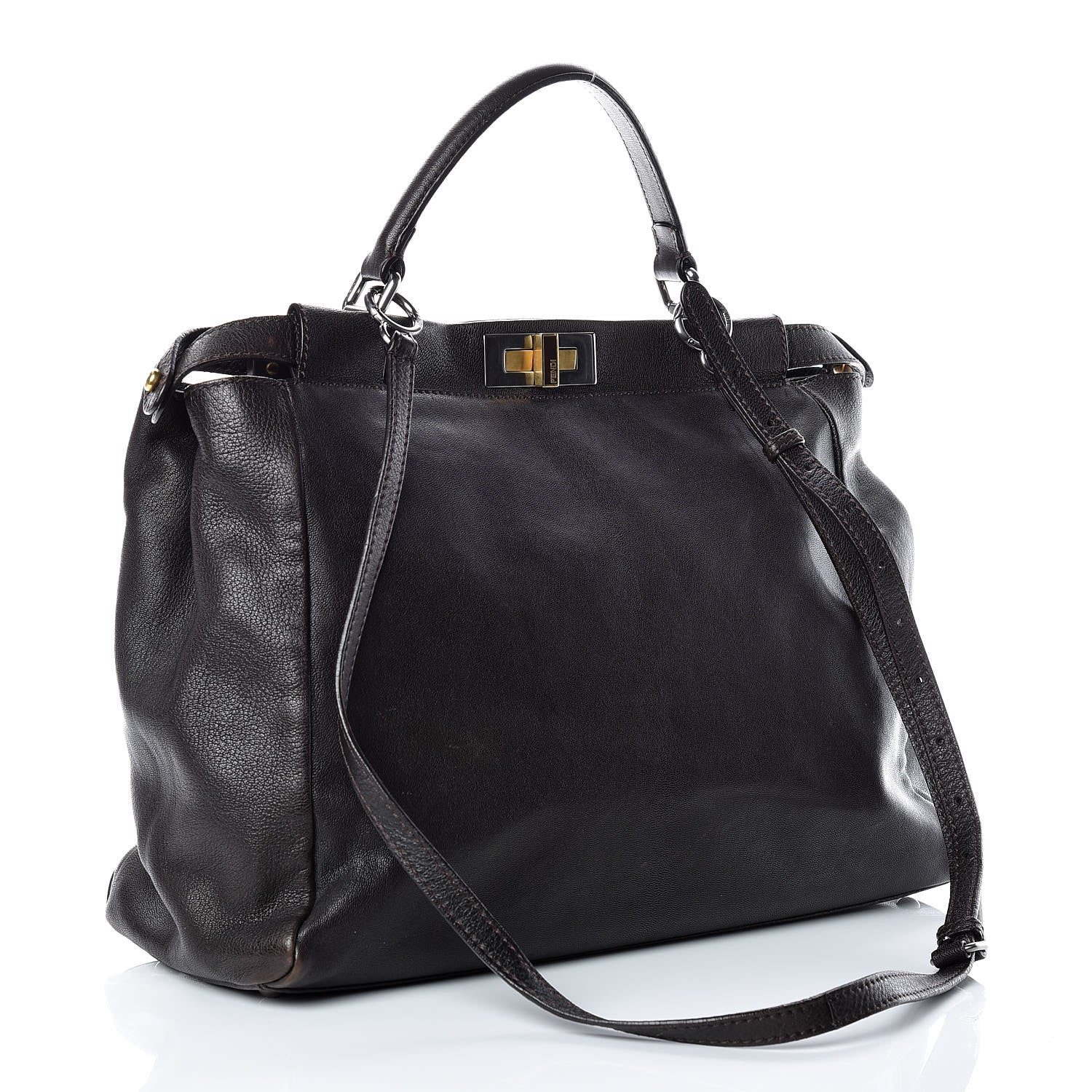 Fendi Goatskin Large Peekaboo Iconic Satchel Moro Grigio 3 of 24