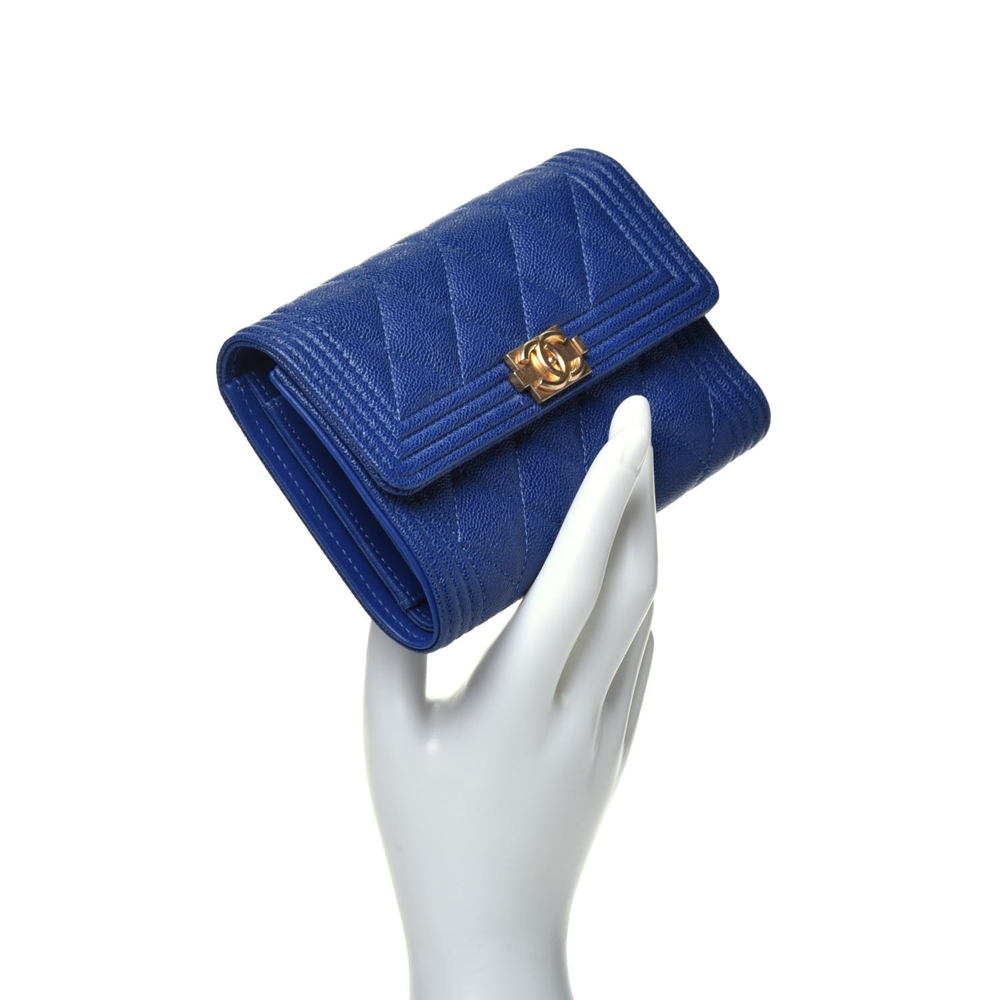 Caviar Quilted Medium Boy Flap Wallet Blue
