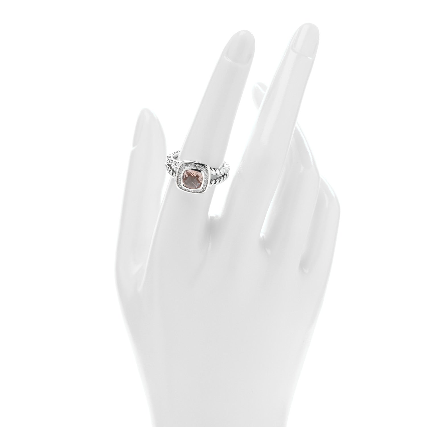 David Yurman Sterling Silver Diamond Morganite 7mm Petite Albion Ring 54 7 2 of 4