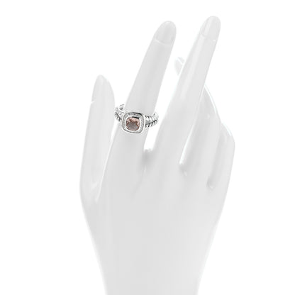 David Yurman Sterling Silver Diamond Morganite 7mm Petite Albion Ring 54 7 2 of 4