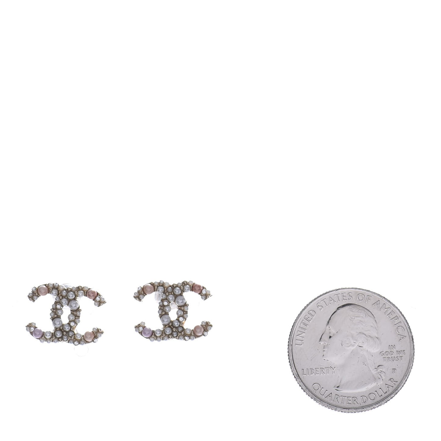 Pearl Crystal CC Charms Stud Earrings Light Gold Pink