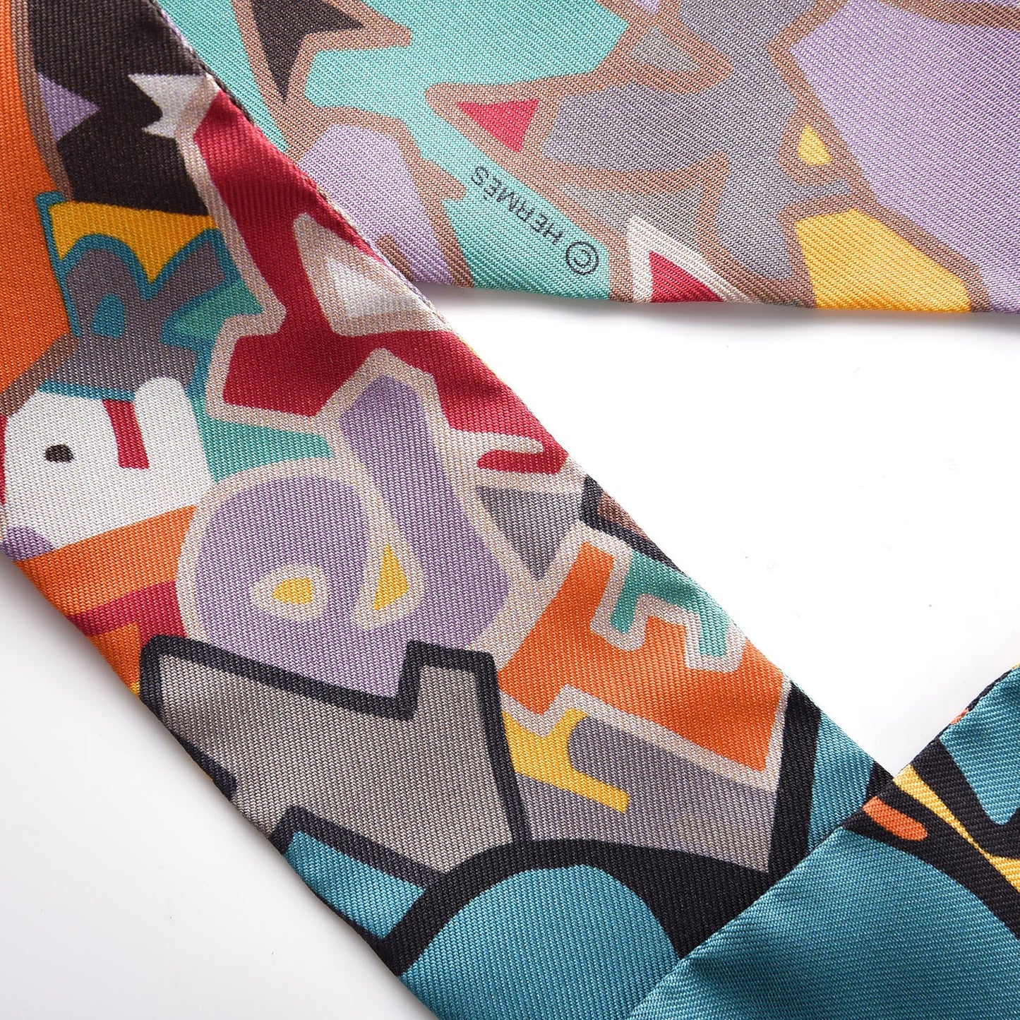 Silk Graff Graffiti Twilly Gris Blueete Mauve Jaune D'or